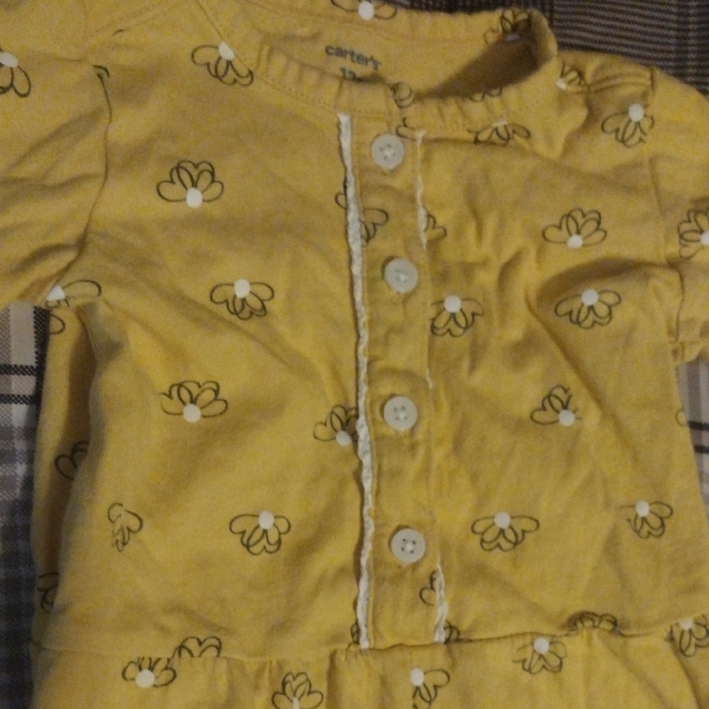 Carter's Yellow Bee-Print Long Sleeve Footed One-Piece - Picture 4 of 7